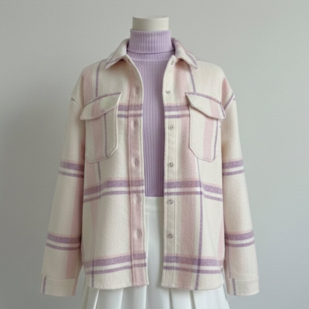 NWOT ONLY Pastel Pink and Purple Plaid Shirt Jacket